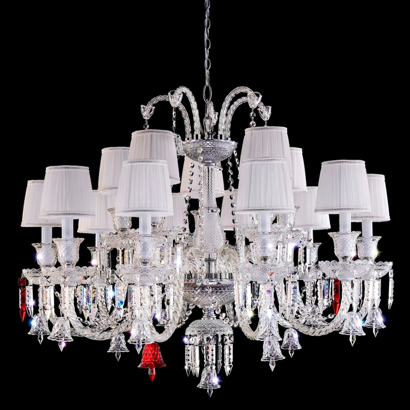 Люстра с 15-ю белыми текстильными абажурами и хрустальными подвесками Lustre Reverie Хром Прозрачное Стекло Белый Люстра с 15-ю белыми текстильными абажурами и хрустальными подвесками Lustre Reverie Хром Прозрачное Стекло Белый в Ульяновске | Loft Concept