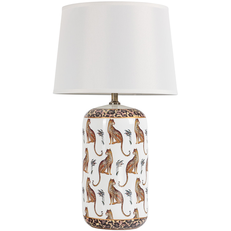 Настольная лампа с абажуром Leopard Lampshade White Белый Коричневый в Ульяновске | Loft Concept 