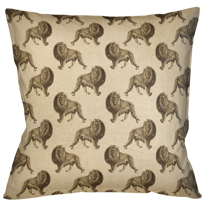 Декоративная подушка с узором из львов Home Safari Beige Бежевый Коричневый Декоративная подушка с узором из львов Home Safari Beige Бежевый Коричневый в Ульяновске | Loft Concept