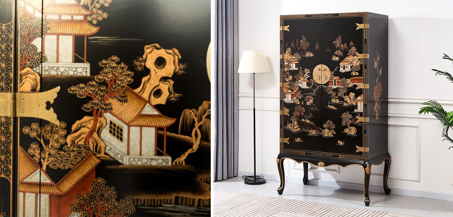 Черный Шкаф в Китайском стиле Chinese Village Cabinet - фото