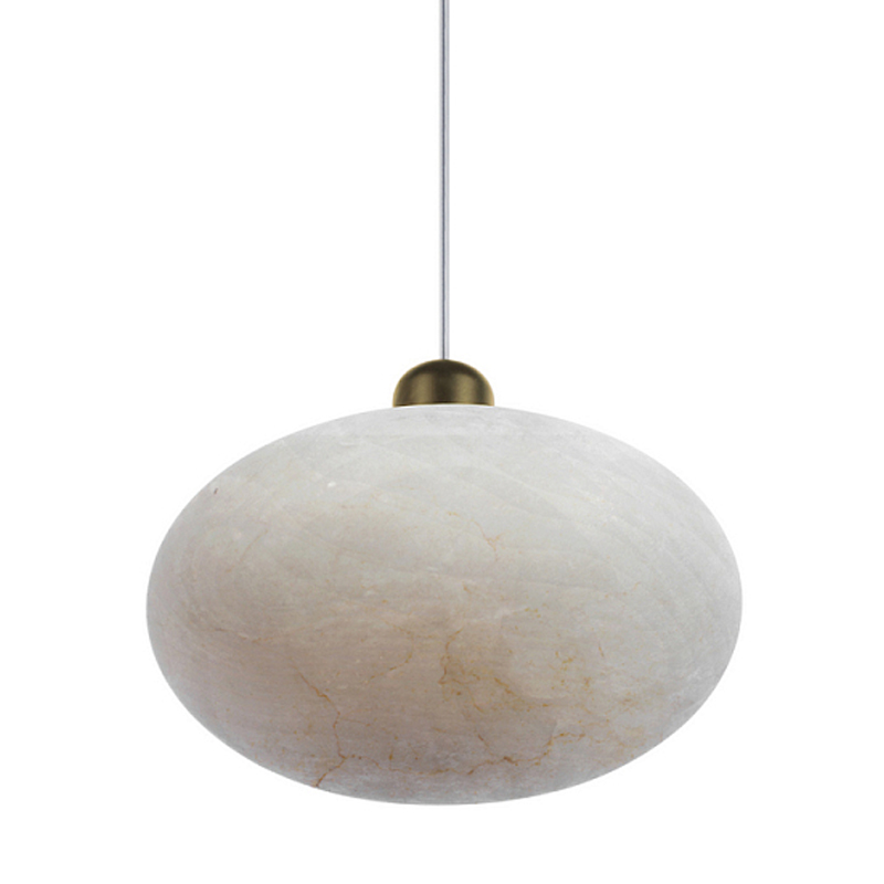 Подвесной светильник с плафоном в виде эллипса из белого алебастра Cryptocrystalline Stone Бронза Белый в Ульяновске | Loft Concept 