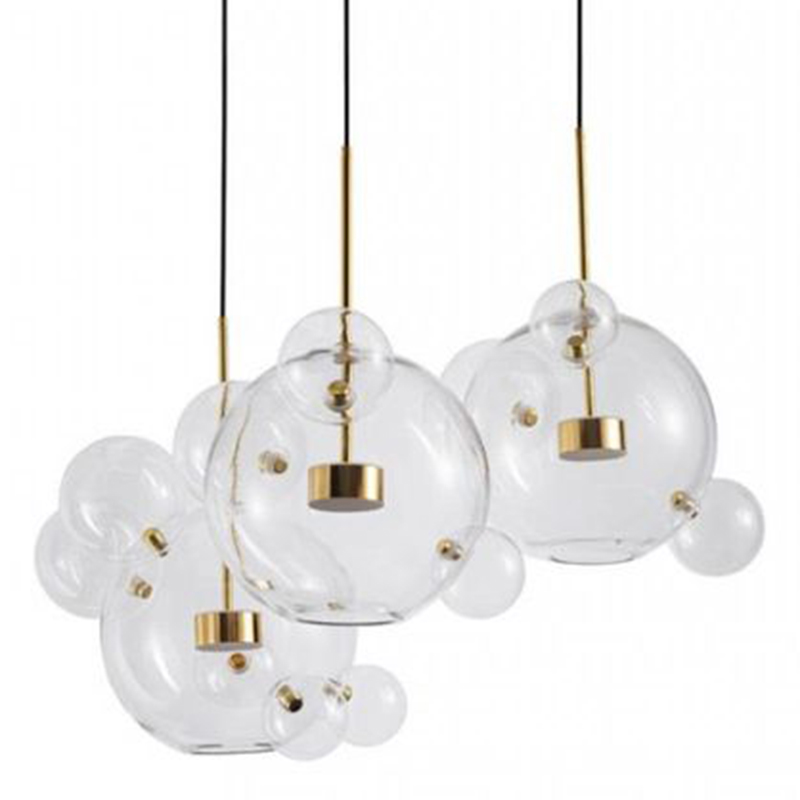 Светодиодный светильник Giopato & Coombes Bubble Chandelier Gold Circle 3 плафона Белый Золотой Прозрачное Стекло в Ульяновске | Loft Concept 