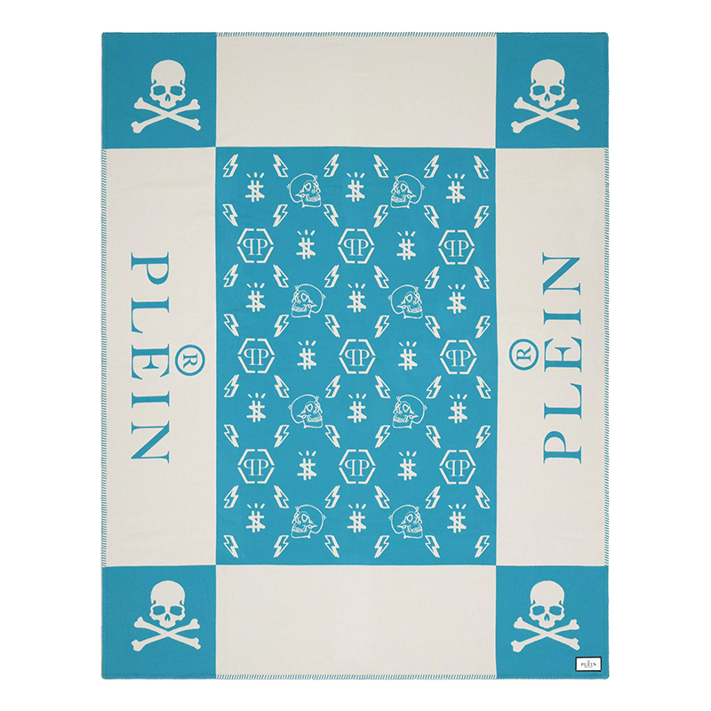 Плед Philipp Plein Plaid Cashmere Skull Blue Голубой Белый в Ульяновске | Loft Concept 