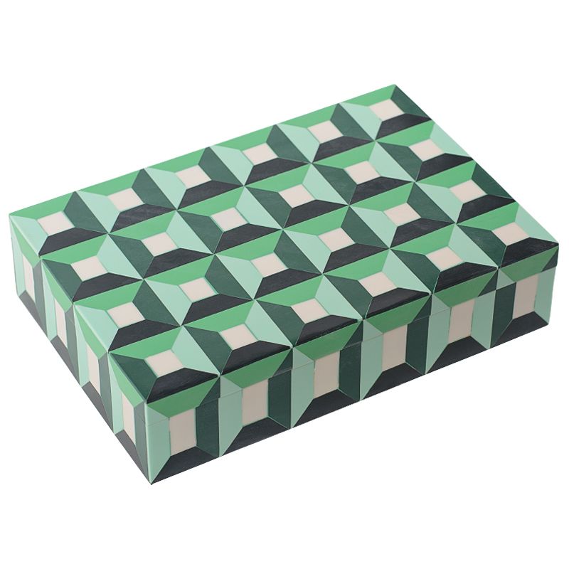 Шкатулка Squares Green Bone Inlay Box Зеленый Белый в Ульяновске | Loft Concept 