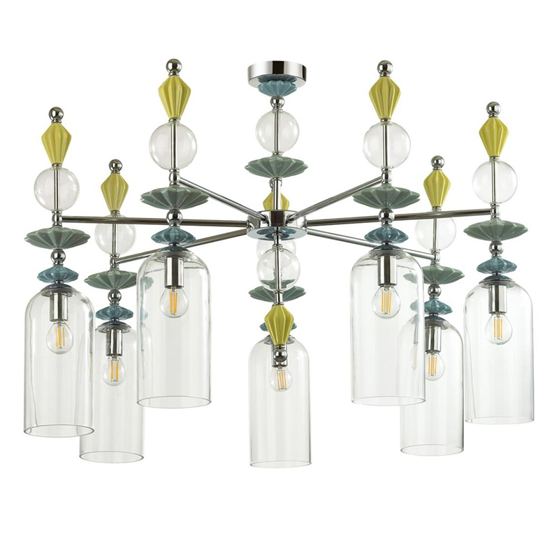 Люстра Iris Glass Chandelier candy 7 chrome Прозрачное Стекло Прозрачный зеленый Желтый Хром в Ульяновске | Loft Concept 