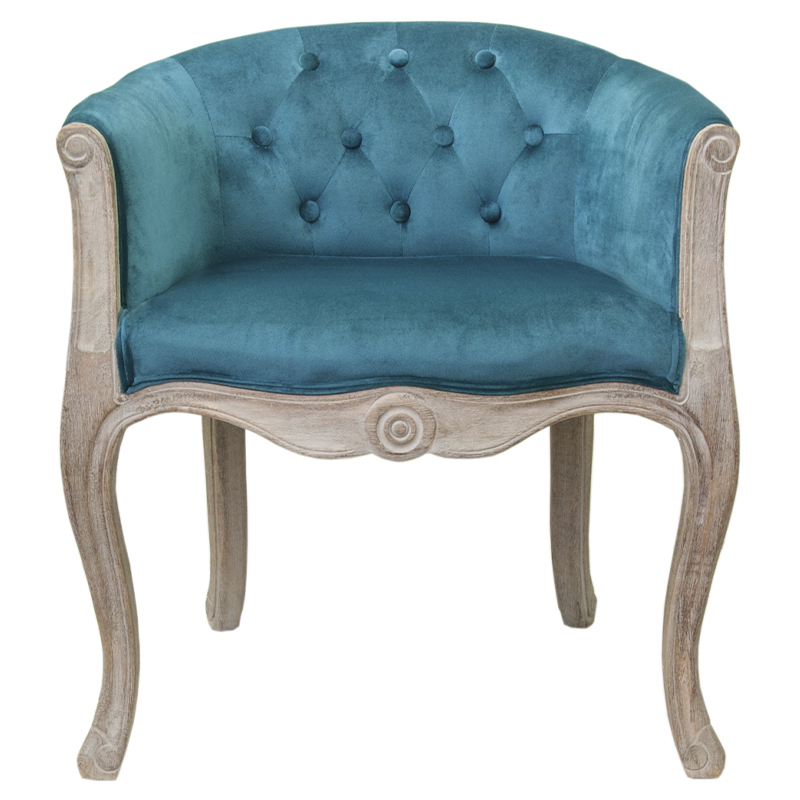 Кресло низкое в стиле прованс Louis French Armchair blue velour Бирюзовый Бежевый в Ульяновске | Loft Concept 