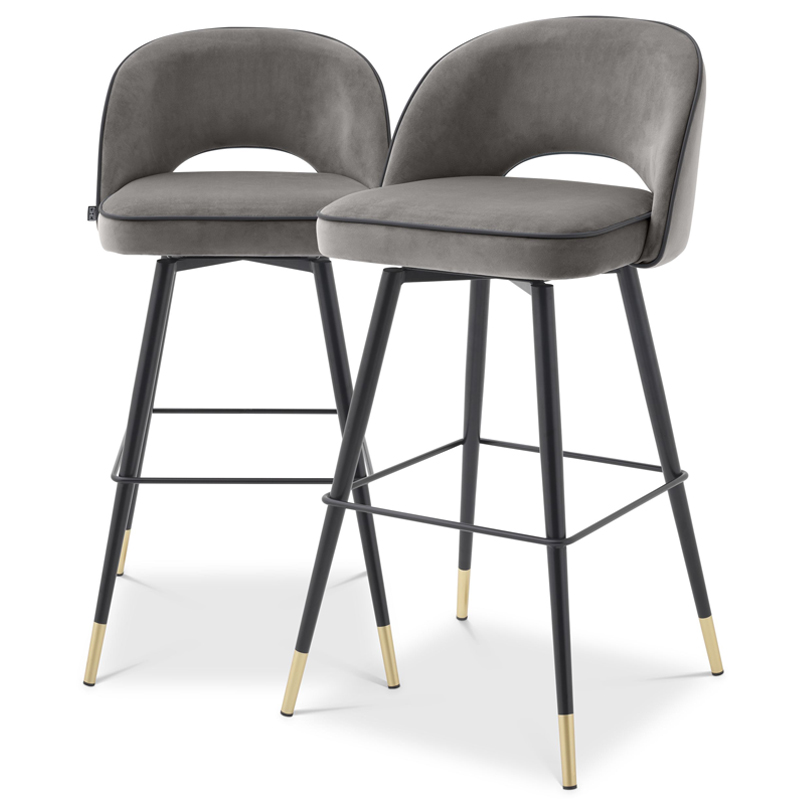 Комплект барных стульев Eichholtz Bar Stool Cliff set of 2 grey Черный Латунь Серый в Ульяновске | Loft Concept 