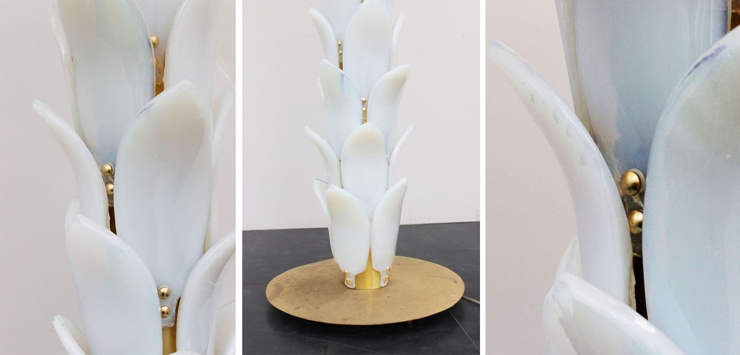 Дизайнерская Торшер Пальма из Белого Стекла Модерн ХХ века Murano Glass Palm-Shaped Floor Lamp - фото №2