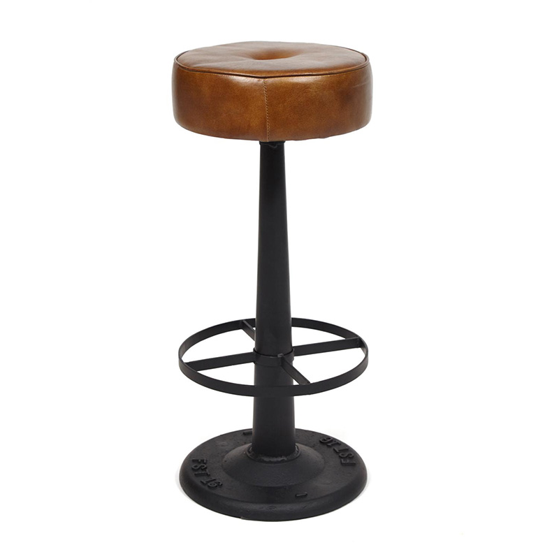 Барный стул Industrial leather bar stool Коричневый Черный в Ульяновске | Loft Concept 