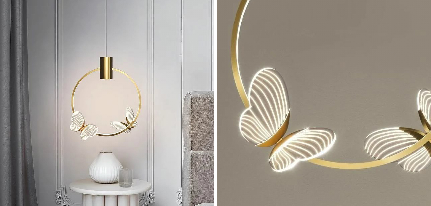 Подвесной светильник с декоративными светящимися бабочками  Butterfly Double disk F - фото