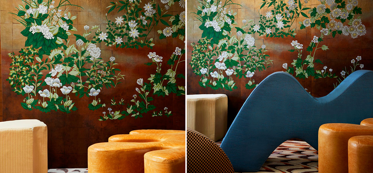 Обои ручная роспись Uki Hana Original colourway on custom gold gilded Xuan paper with antiquing - фото №2