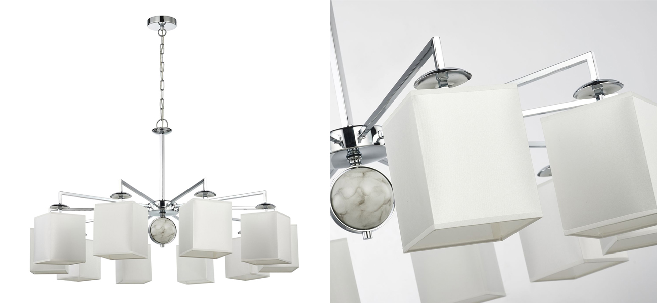 Люстра с белыми плафонами и декором под мрамор QUATRO D100 см - фото