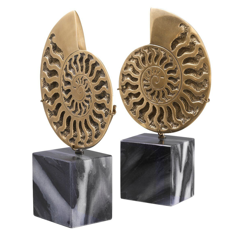 Статуэтки Eichholtz Object Ammonite Set of 2 Винтажная латунь Черный Мрамор Nero в Ульяновске | Loft Concept 