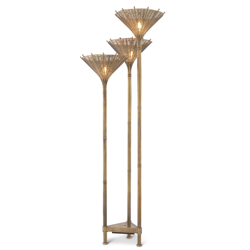 Торшер Eichholtz Floor Lamp Kon Tiki Triple Винтажная латунь в Ульяновске | Loft Concept 