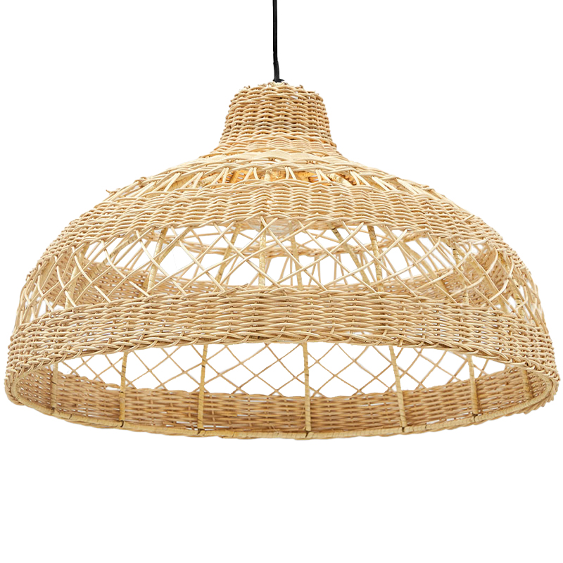 Подвесная люстра с плетеным абажуром Eman Wicker Chandelier Бежевый Черный в Ульяновске | Loft Concept 