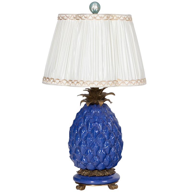 Настольная лампа с абажуром Pineapple Blue Table Lamp Бронза Синий Белый в Ульяновске | Loft Concept 