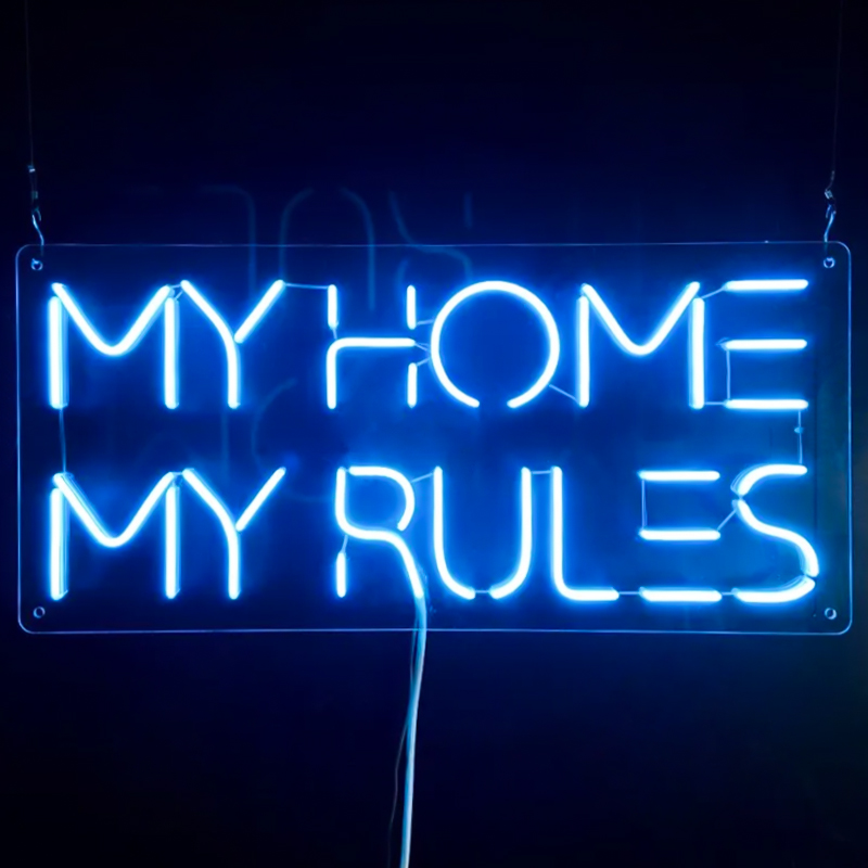 Неоновая настенная лампа My Home My Rules Neon Wall Lamp Синий Прозрачный в Ульяновске | Loft Concept 