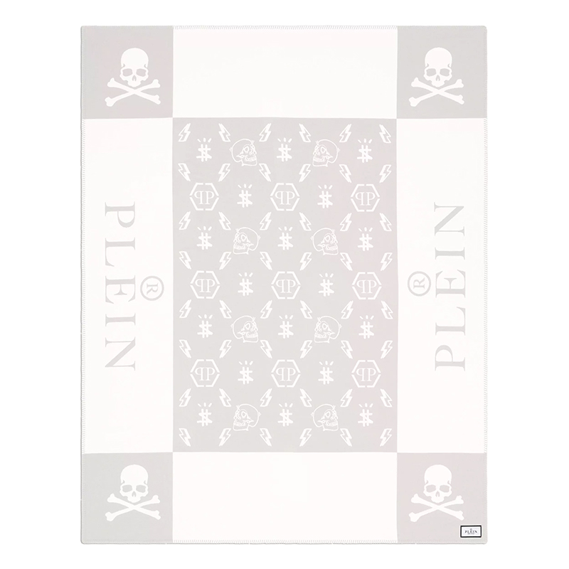 Плед Philipp Plein Plaid Cashmere Skull Grey Серый Белый в Ульяновске | Loft Concept 