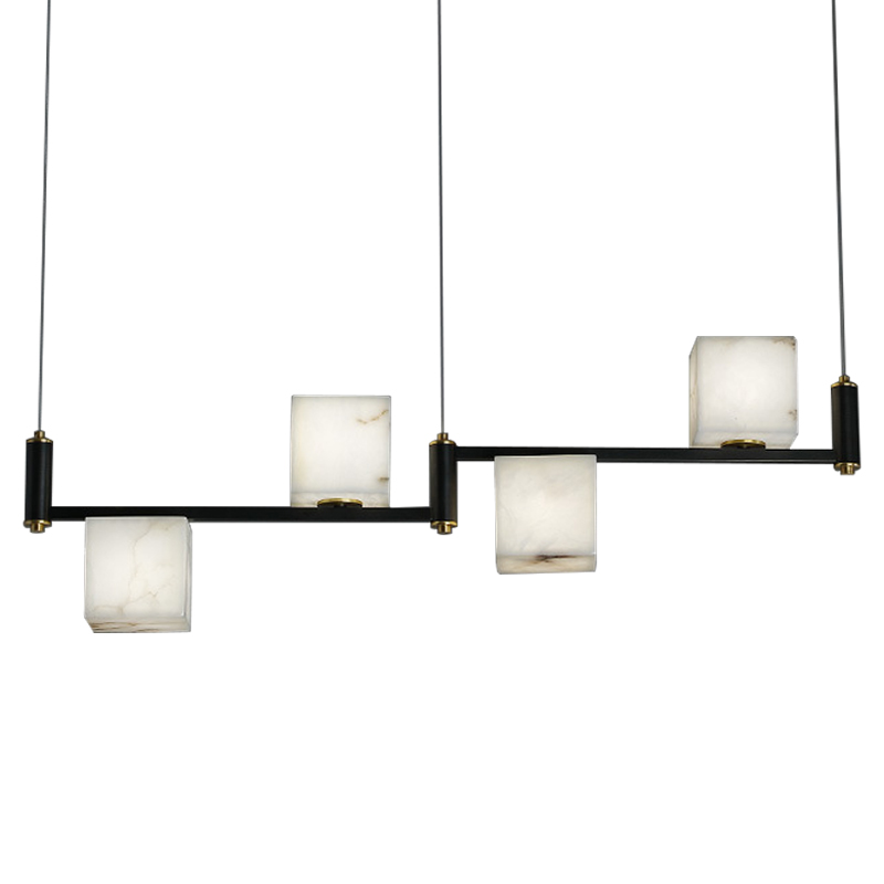 Люстра Marble Cubes Modern Light Chandelier 4 плафона Черный Белый Мрамор Bianco Латунь в Ульяновске | Loft Concept 