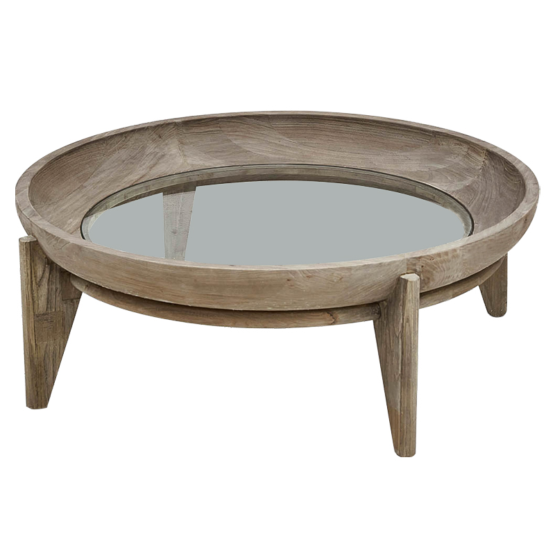 Круглый кофейный стол Imran Round Coffee Table Древесина Прозрачное Стекло в Ульяновске | Loft Concept 