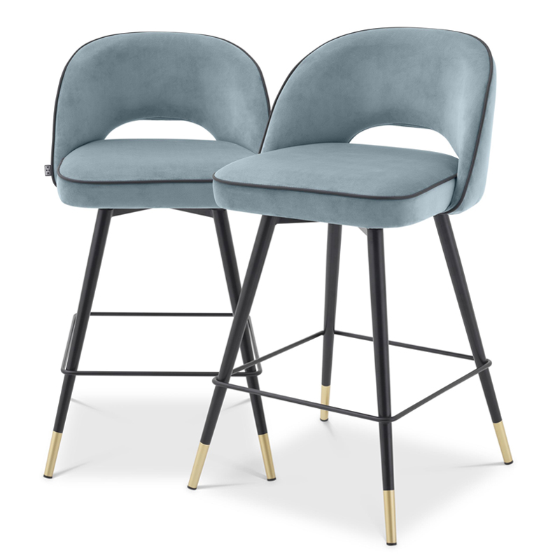 Комплект полубарных стульев Eichholtz Counter Stool Cliff set of 2 blue Голубой пастельный Черный Латунь в Ульяновске | Loft Concept 