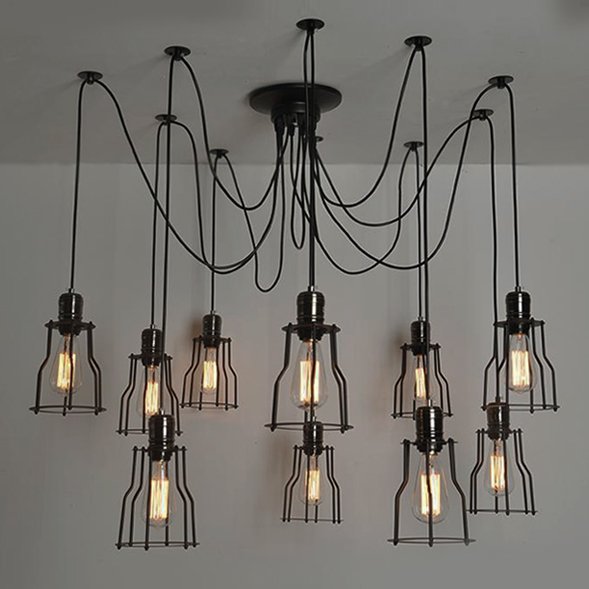 Люстра Loft Industrial 10 wire Cage Filament Pendant Бронза Черный матовый в Ульяновске | Loft Concept 