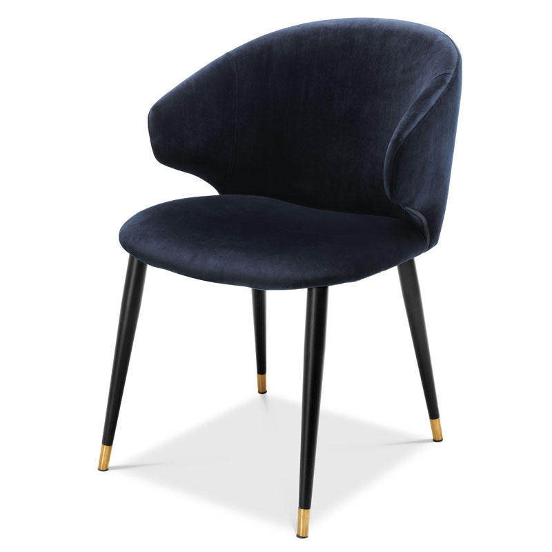 Стул Eichholtz DINING CHAIR VOLANTE blue Темно-синий Черный Золотой в Ульяновске | Loft Concept 