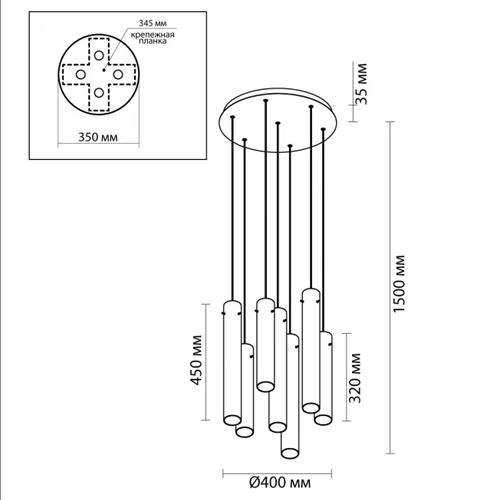 Люстра каскадная с 7-ю цилиндрическими плафонами из стекла Luminous Cylinders в Ульяновске
