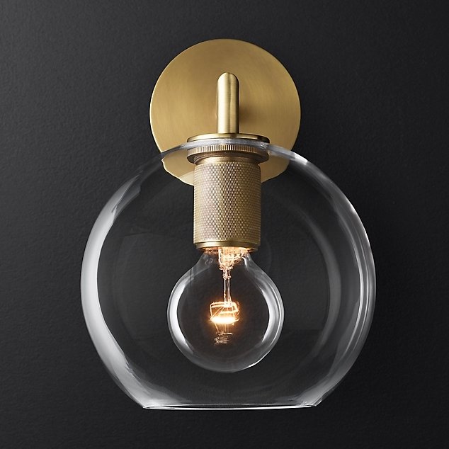 Бра RH Utilitaire Globe Shade Single Sconce Brass Латунь Прозрачное Стекло в Ульяновске | Loft Concept 