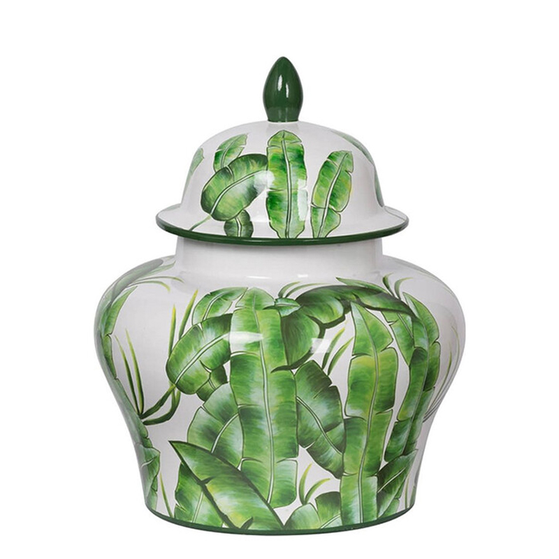 Ваза с зелёными листьями и крышкой Vase Green Leaves Белый Зеленый Ваза с зелёными листьями и крышкой Vase Green Leaves Белый Зеленый в Ульяновске | Loft Concept