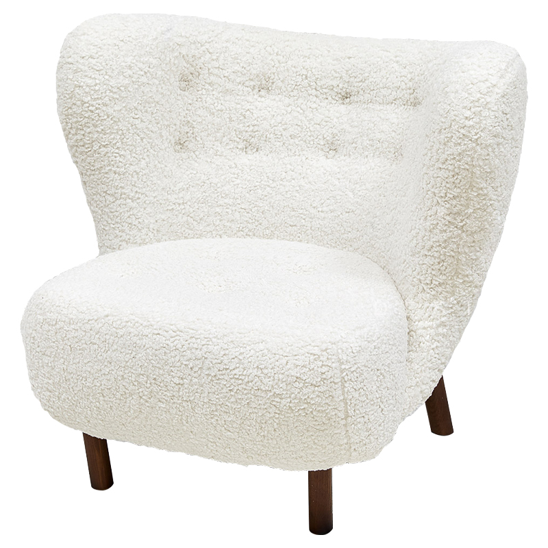 Дизайнерское кресло Boucle Neve White Armchair с обивкой букле и ножками из массива ясеня Белый Коричневый в Ульяновске | Loft Concept 