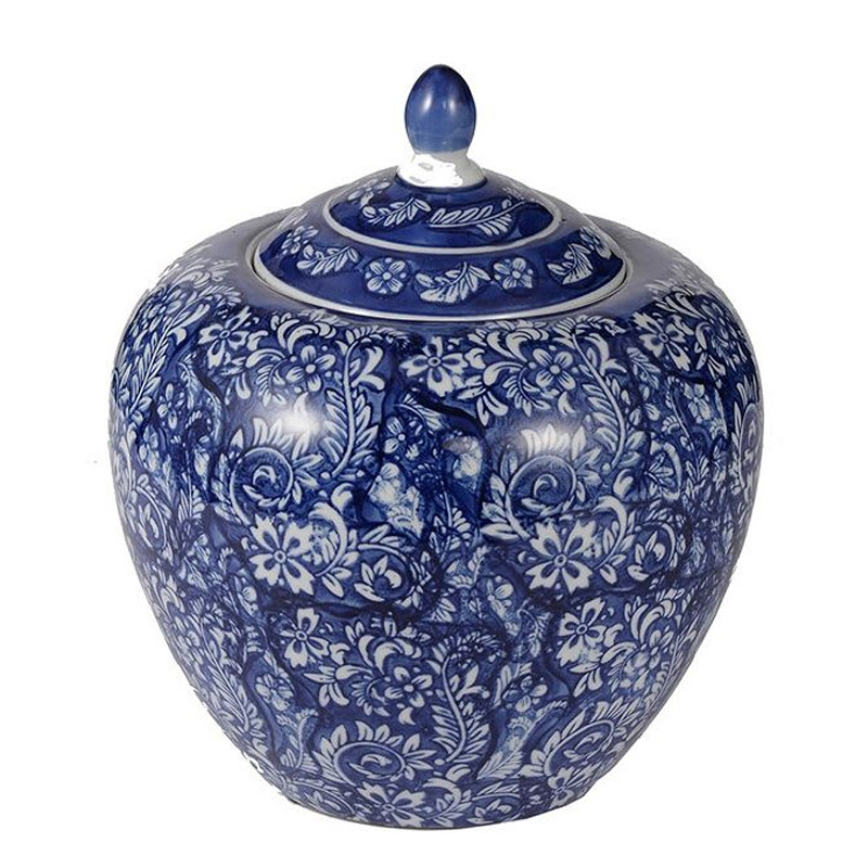Ваза округлой формы с синей росписью и цветочным узором Blue & White Ornament Белый Синий Ваза округлой формы с синей росписью и цветочным узором Blue & White Ornament Белый Синий в Ульяновске | Loft Concept