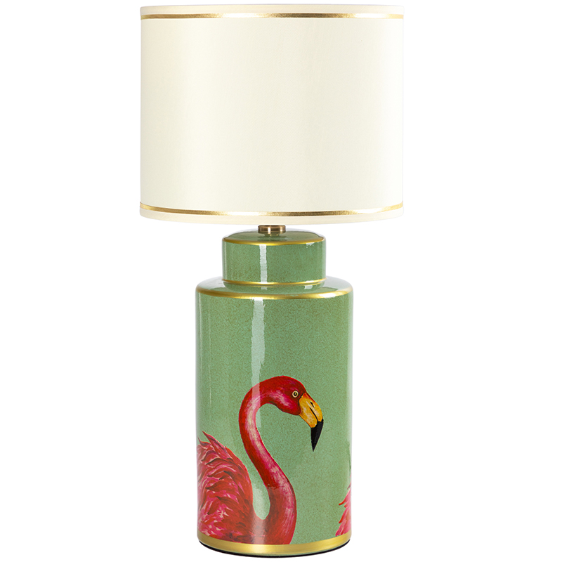 Настольная лампа Flamingos Green Lampshade Зеленый Розовый Бежевый в Ульяновске | Loft Concept 