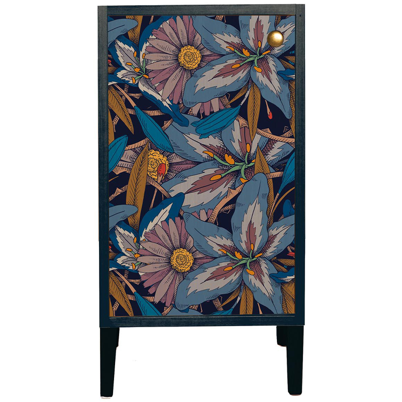 Шкаф с цветочным изображением Blue Floral Print Cabinet Синий Мульти в Ульяновске | Loft Concept 