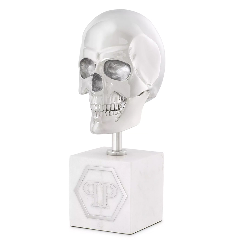 Статуэтка Philipp Plein Platinum Skull S Серебряный Белый Мрамор Bianco в Ульяновске | Loft Concept 