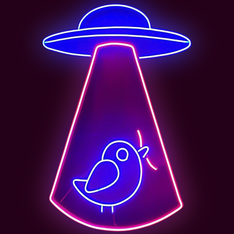 Неоновая настенная лампа UFO and Bird Neon Wall Lamp Синий Лиловый в Ульяновске | Loft Concept 