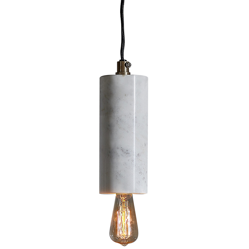 Подвесной светильник Shaw Cylinder Marble Hanging Lamp Белый Мрамор Bianco Черный в Ульяновске | Loft Concept 