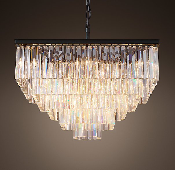 Люстра RH 1920s Odeon Clear Glass Fringe Chandelier - 5 square Черный в Ульяновске | Loft Concept 