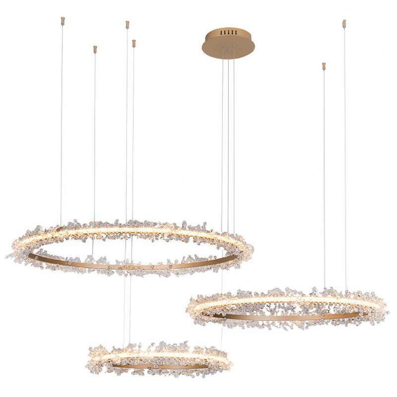 Люстра Crystal round chandelier Люстра 3 кольца Матовое Золото Прозрачный матовое золото в Ульяновске | Loft Concept 