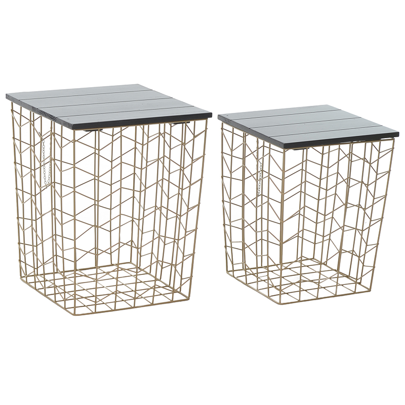 Комплект из приставных столов Wire Basket Side Table Золотой Черный в Ульяновске | Loft Concept 