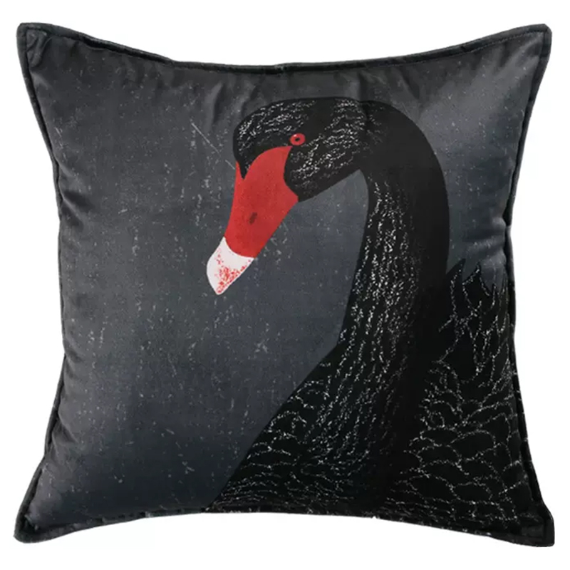 Декоративная подушка Black Swan II Cushion Черная Черный Серый Красный в Ульяновске | Loft Concept 