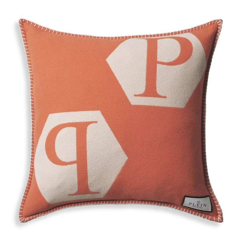 Подушка Philipp Plein Cushion Cashmere Orange Оранжевый Белый в Ульяновске | Loft Concept 