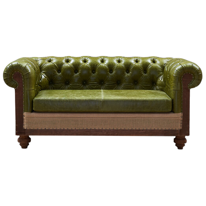 Диван Deconstructed Chesterfield Sofa double  green leather Коричневый Зеленый ivory ( слоновая кость ) в Ульяновске | Loft Concept 