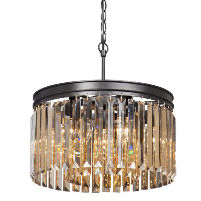 Люстра RH Rhys Amber GLASSS Prism Round Chandelier Янтарное стекло 40 Черный матовый в Ульяновске | Loft Concept 