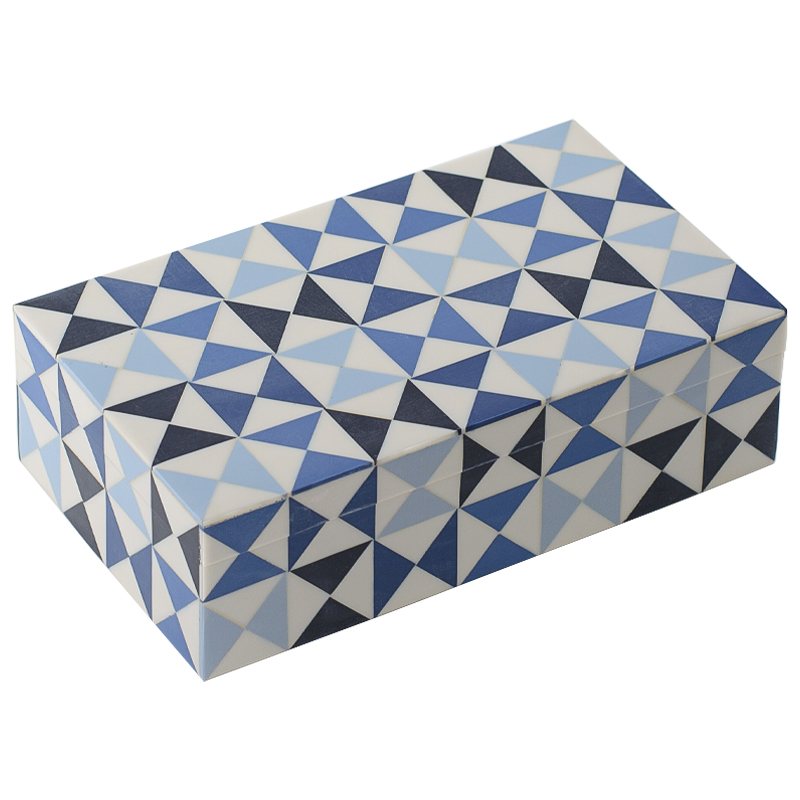 Шкатулка Small Triangles Blue Bone Inlay Box Голубой Синий Белый в Ульяновске | Loft Concept 