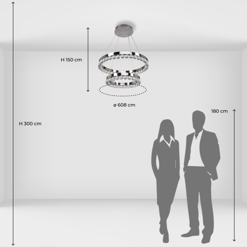 Люстра с двумя кольцами цвета хром и прозрачными хрустальными шарами по периметру Sacramento Transparent Balls Chandelier в Ульяновске