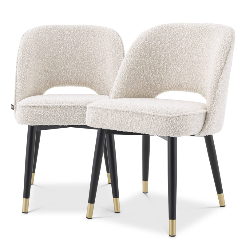 Комплект из двух стульев Eichholtz Dining Chair Cliff set of 2 Boucle cream Кремовый Черный Латунь в Ульяновске | Loft Concept 