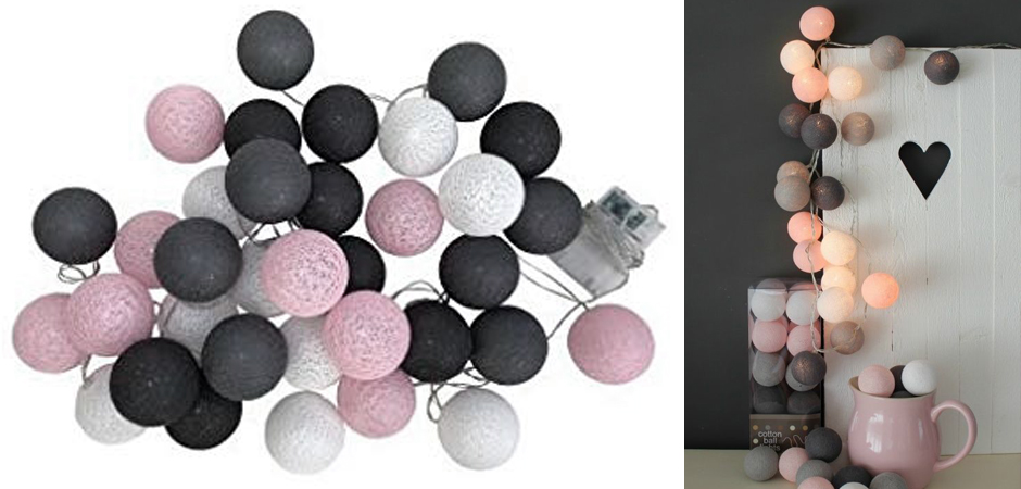 Гирлянда хлопковые фонарики Сotton Ball Pink-Grey - Loft-Concept в Ульяновске