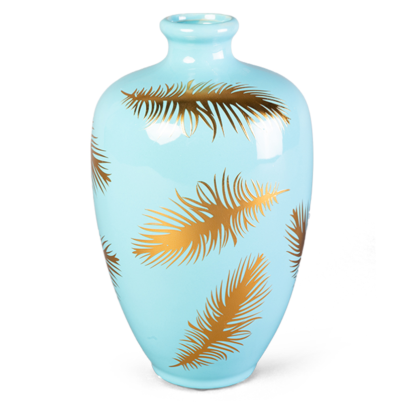 Ваза Gold feathers on blue Vase 25 Голубой Глянцевое золото в Ульяновске | Loft Concept 