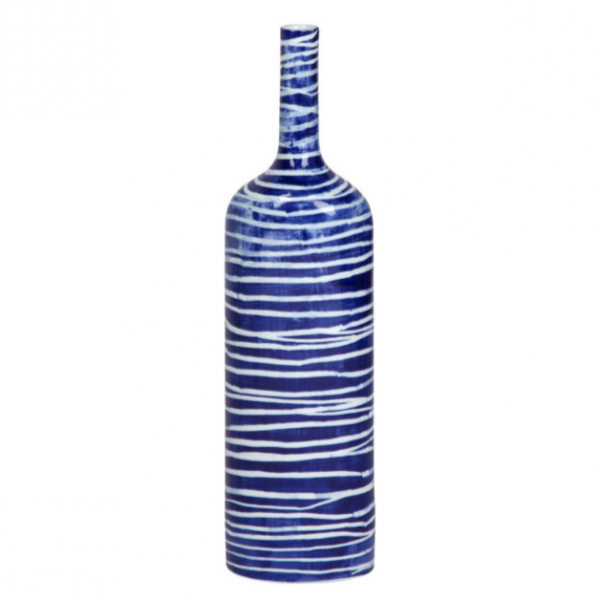 Ваза blue & white ornament Striped Bottle Синий Белый в Ульяновске | Loft Concept 